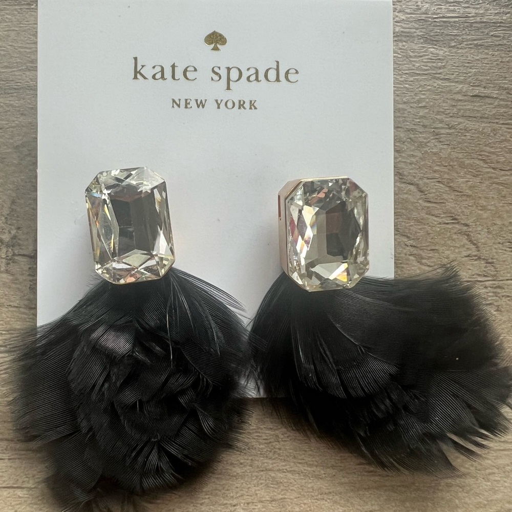 Kate Spade New York in full feather black/gold stud earrings New